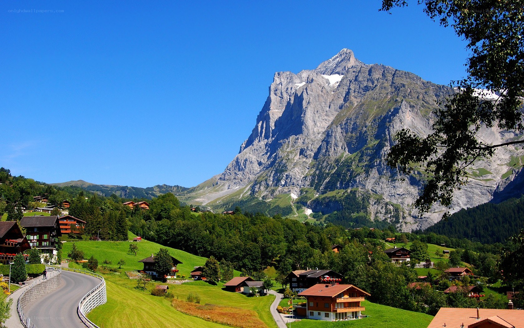Alpine village with mountain view