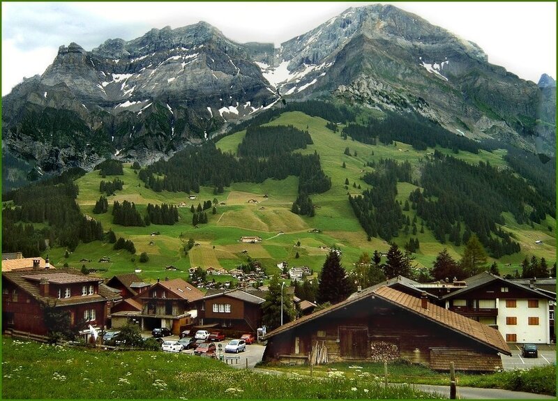 Alpine Village with Mountains