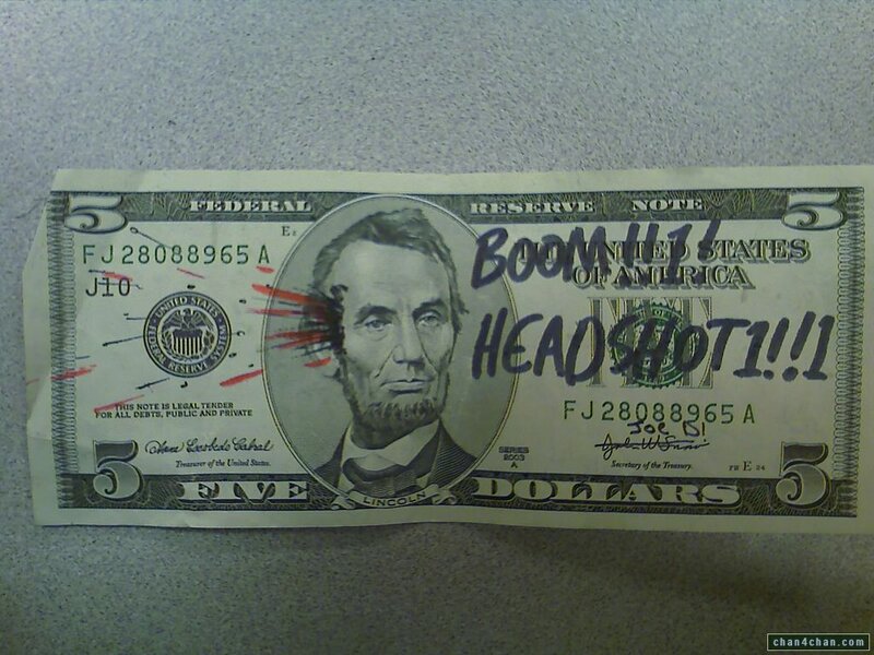 altered five-dollar bill