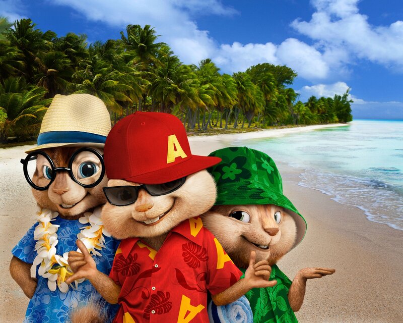 Alvin and the Chipmunks on a tropical beach