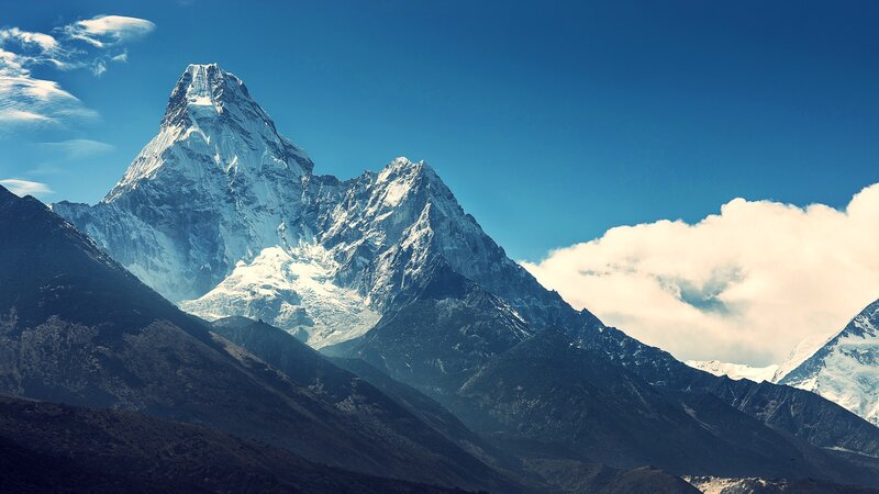 Ama Dablam Mountain — Blue, Dramatic, Afternoon, Photograph