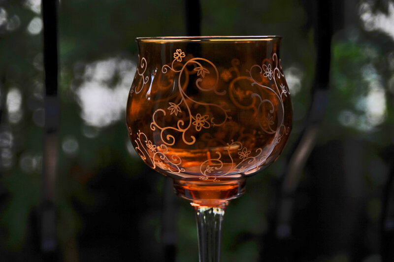 Amber Glass with Floral Design