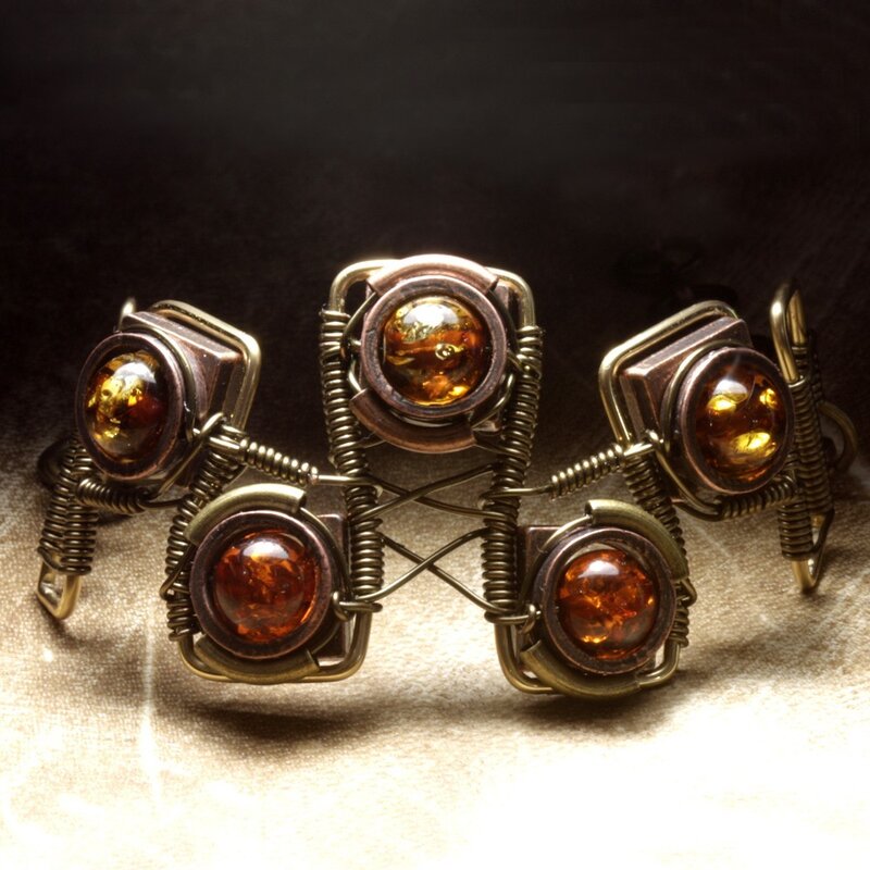 Amber wire-wrapped bracelet