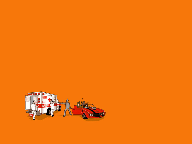 Ambulance and muscle car scene