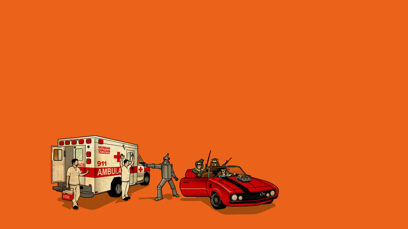 Ambulance and muscle car scene