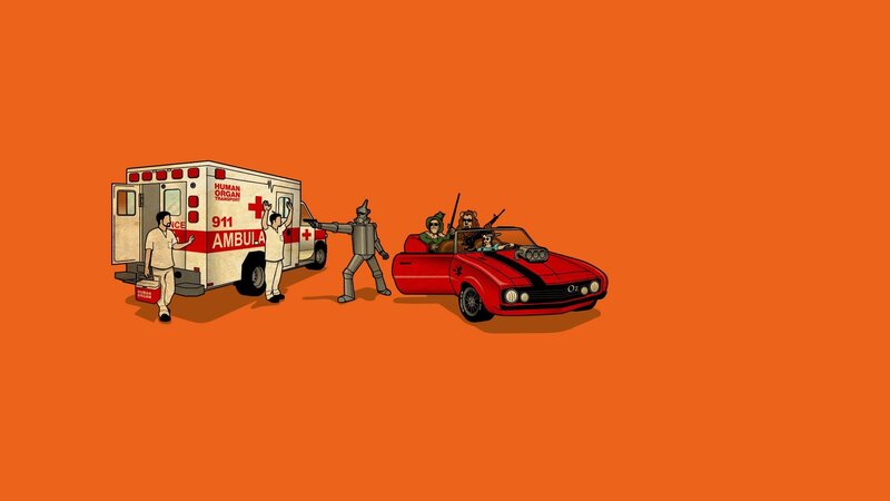 Ambulance and muscle car scene