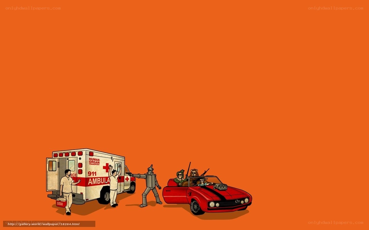 Ambulance and muscle car scene
