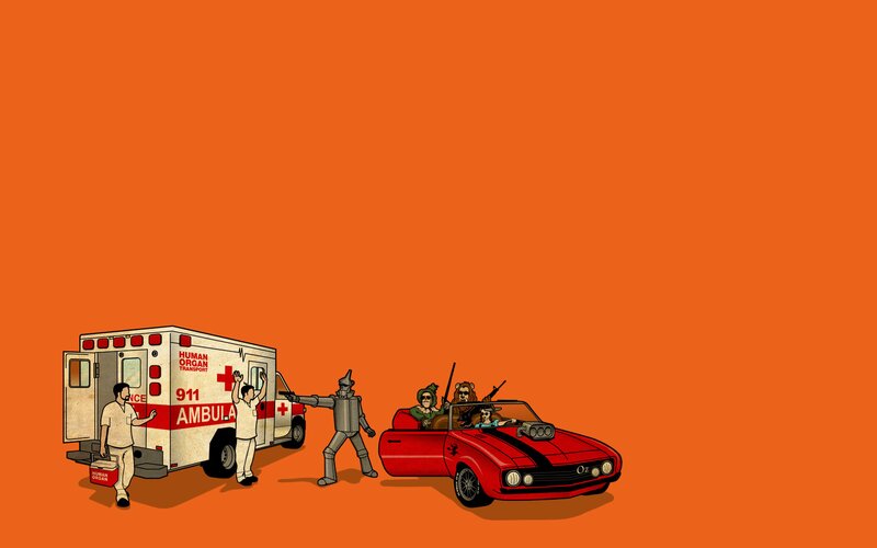 Ambulance and Red Car