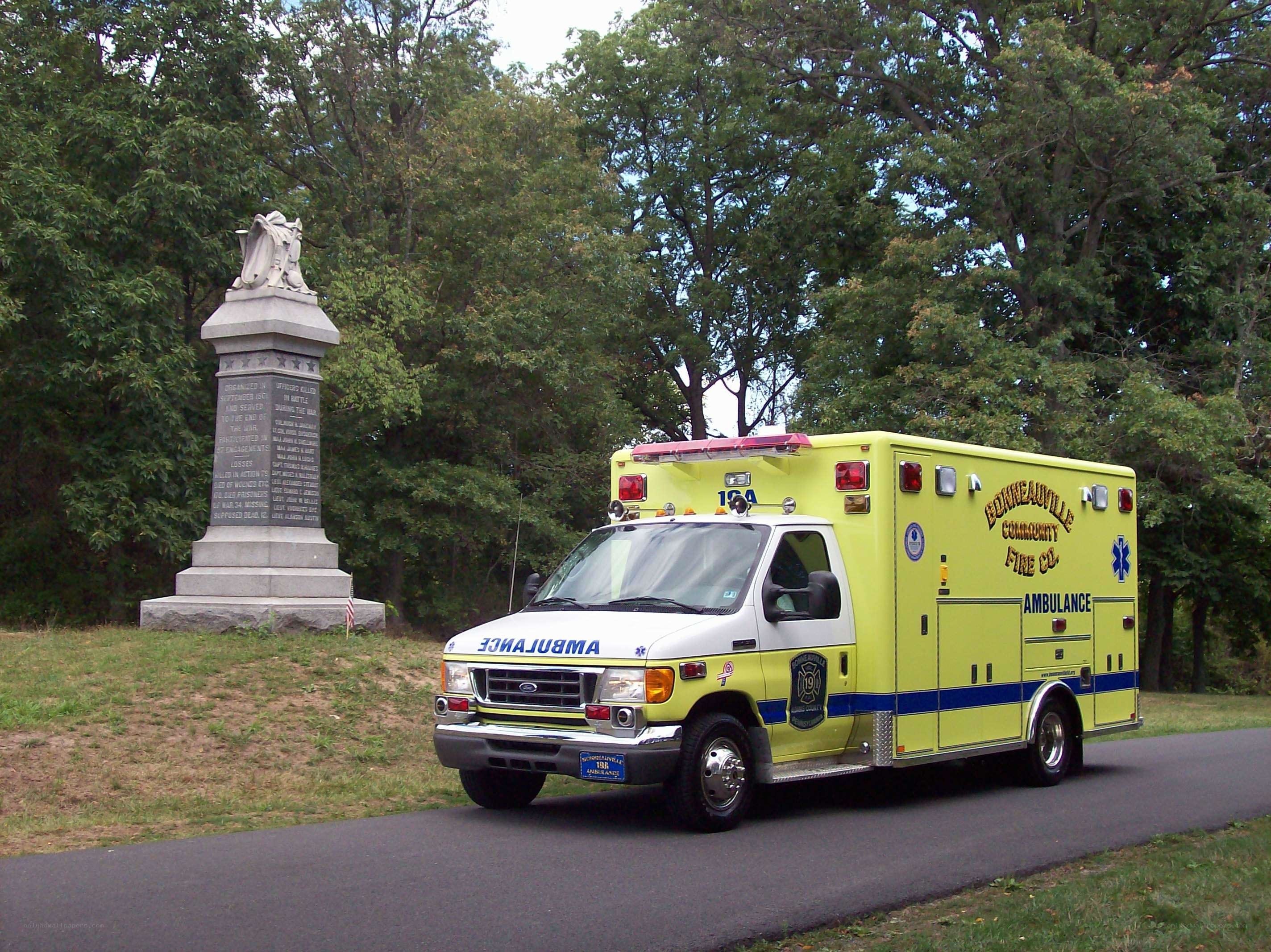 Ambulance near monument