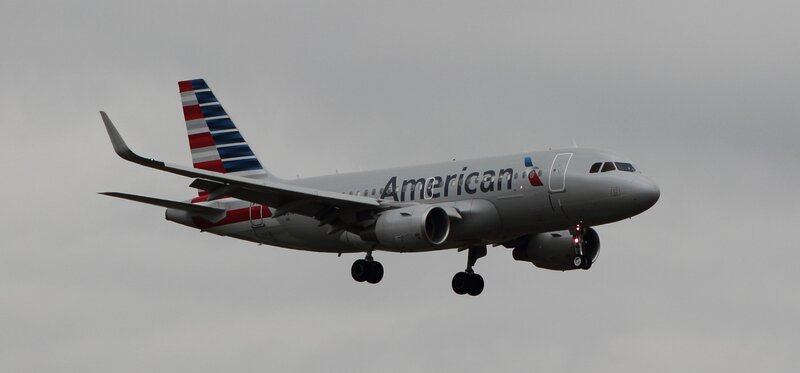 American Airlines Airplane — Gray, Overcast, Photograph