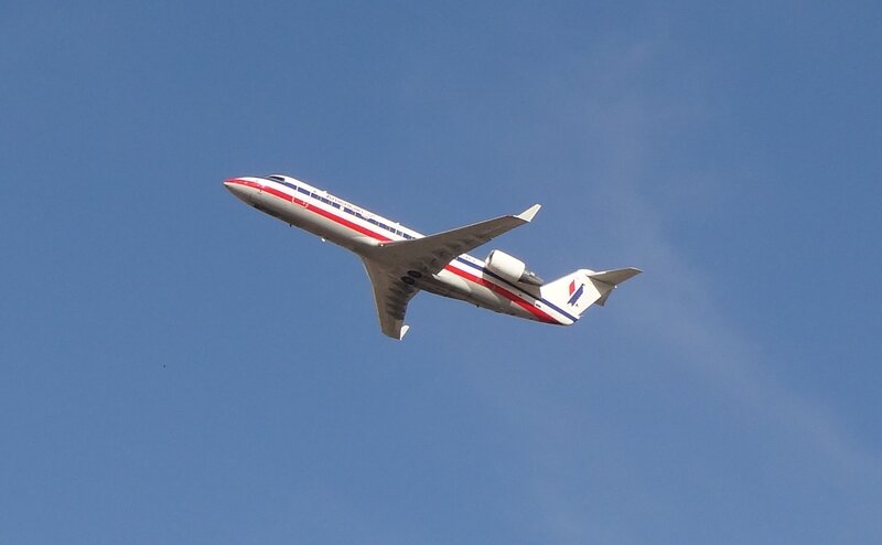 American Airlines Jet — Blue, Clear, Afternoon, Photograph, Airplane
