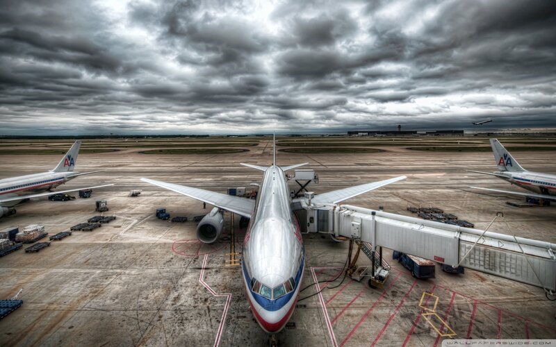 American Airlines Plane — Gray, Dramatic, Afternoon