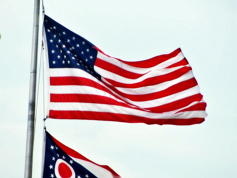 American and Ohio Flags — Red