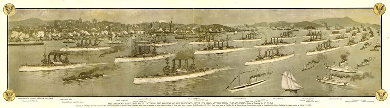 American battleship fleet entering San Francisco