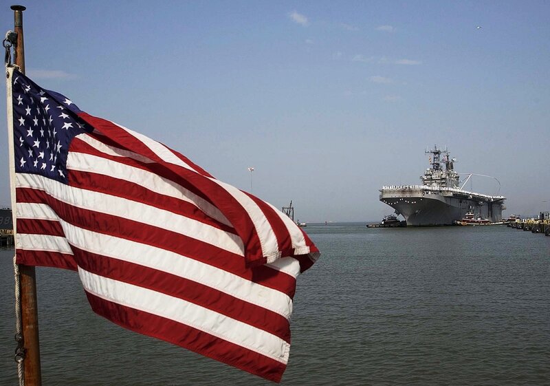 American Flag and Aircraft Carrier