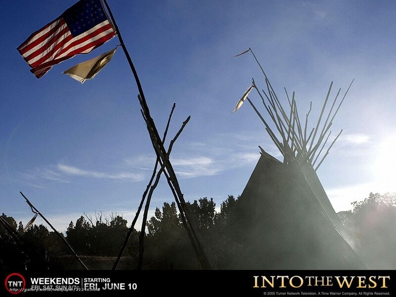American flag and teepee