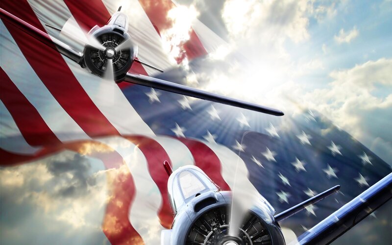 American flag and vintage planes