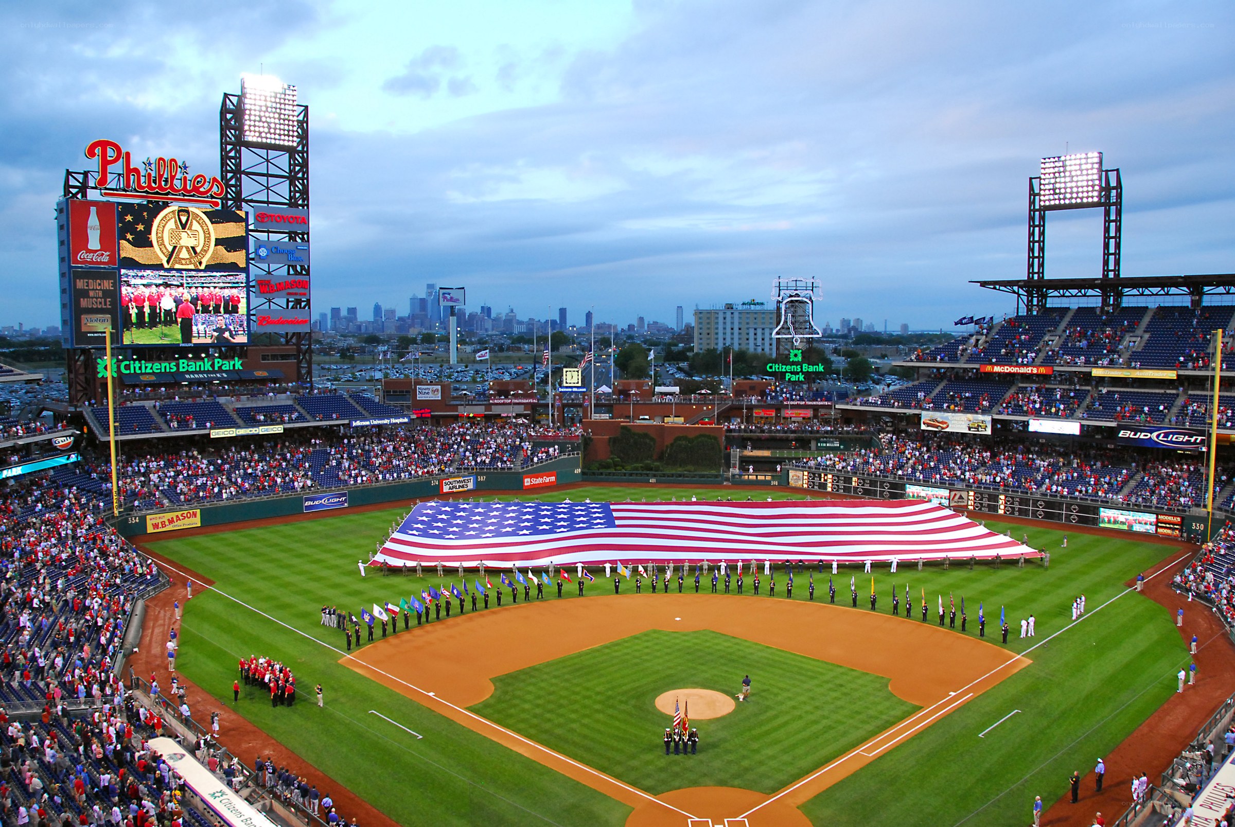 American flag at baseball stadium