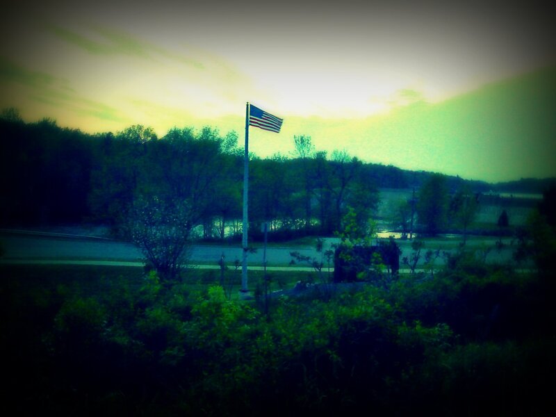 American flag at dusk