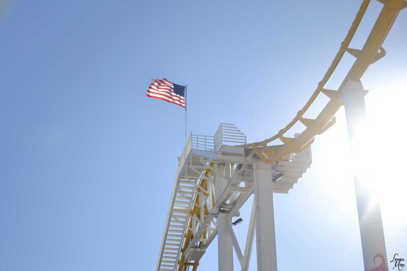 American flag at roller coaster