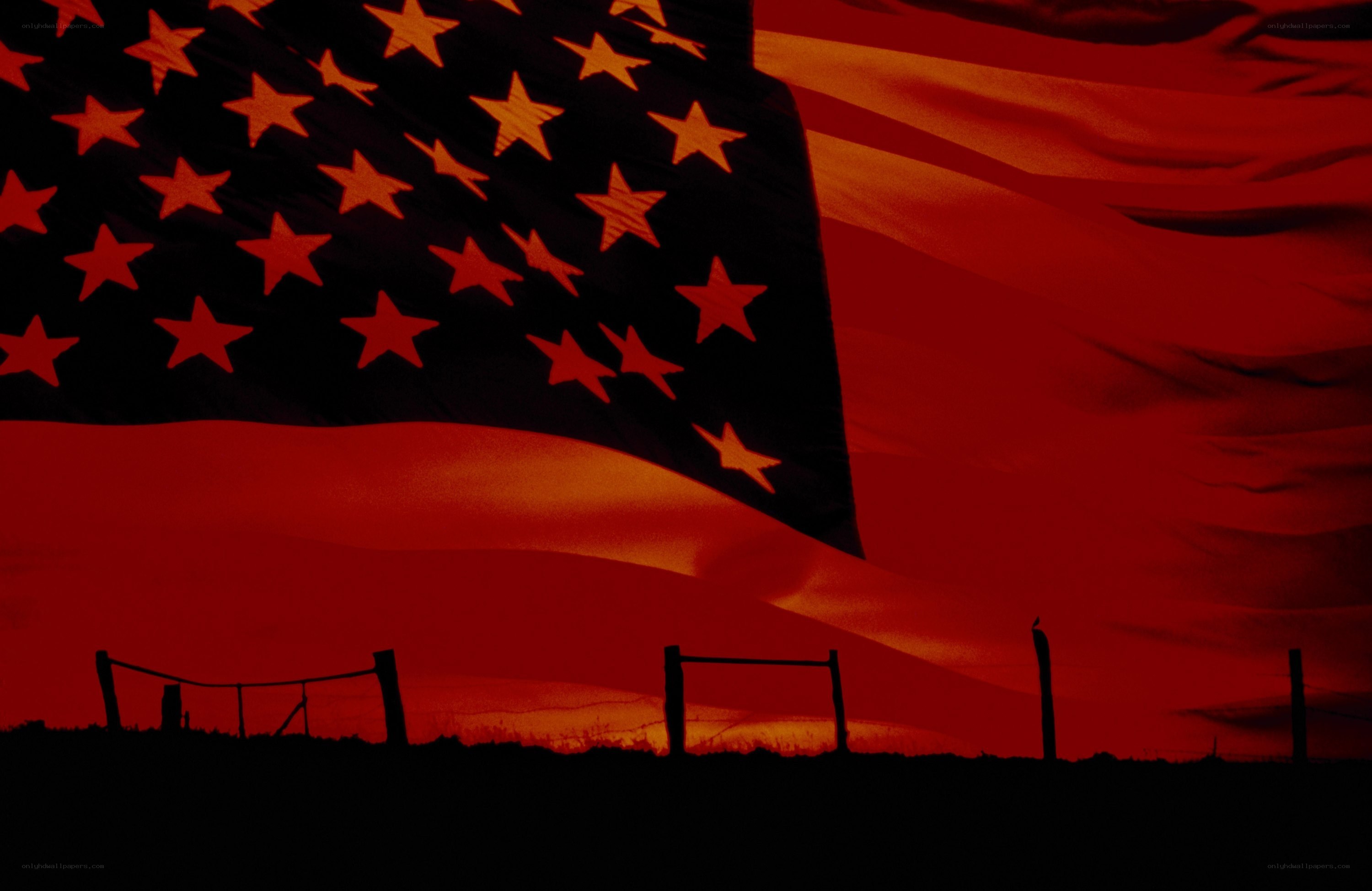 American flag at sunset