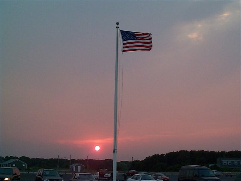 American flag at sunset