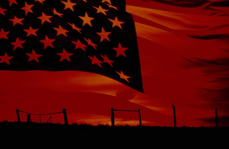 American Flag at Sunset — Red, Dramatic