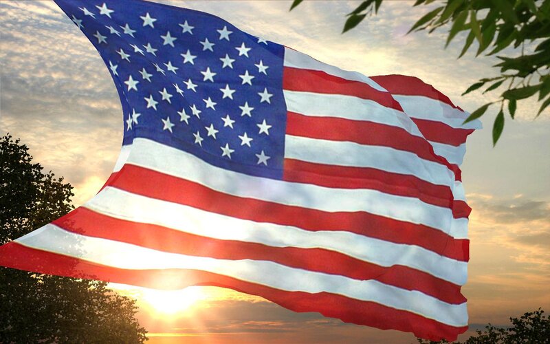 American flag at sunset