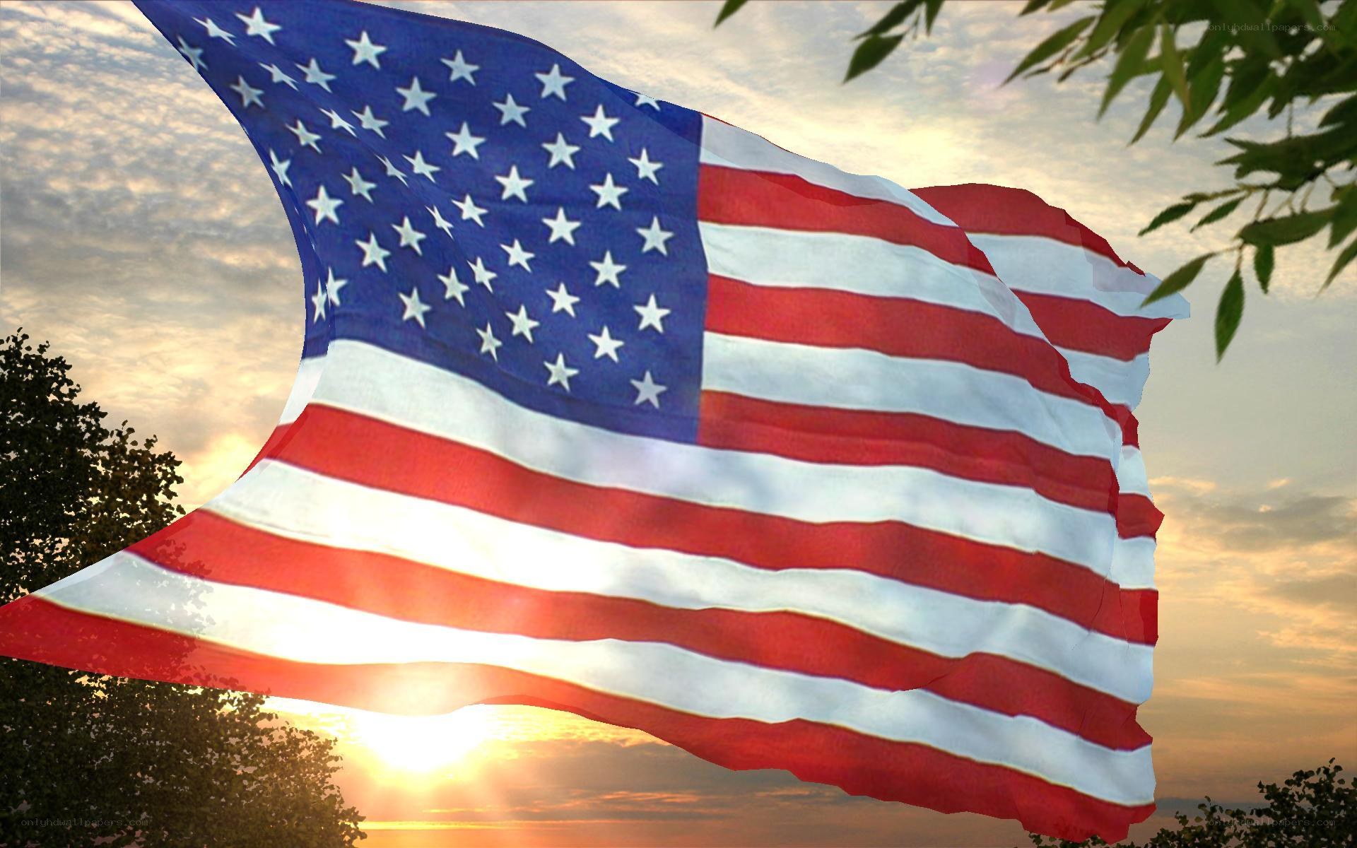 American flag at sunset