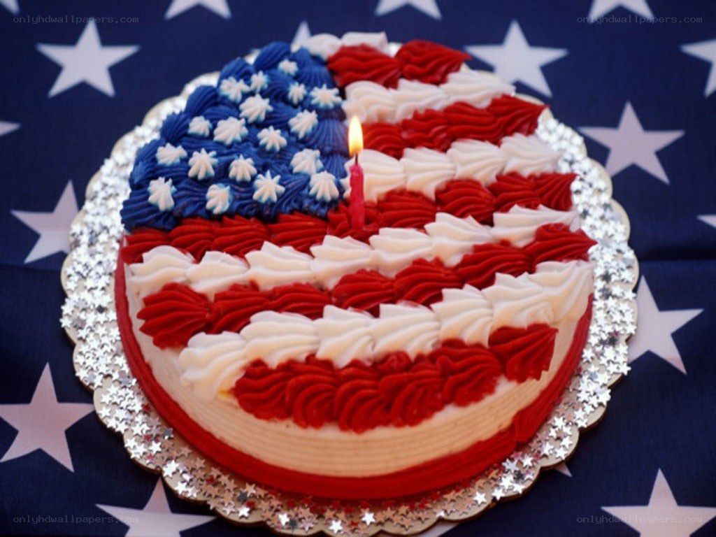 American flag cake with candle