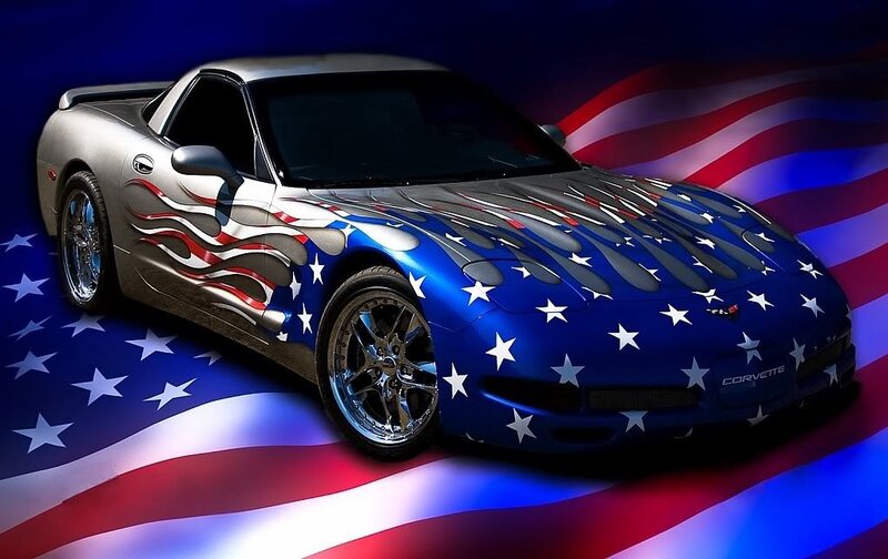 American flag Corvette car