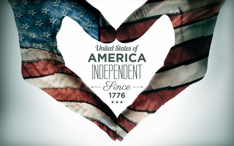 American flag heart hands