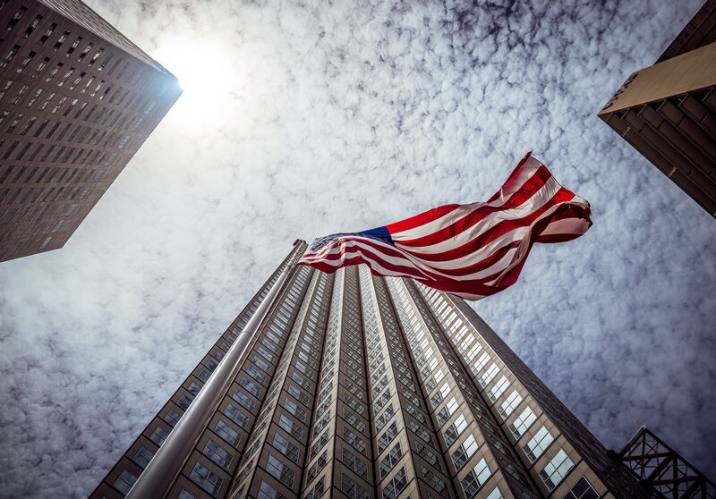 American Flag in City