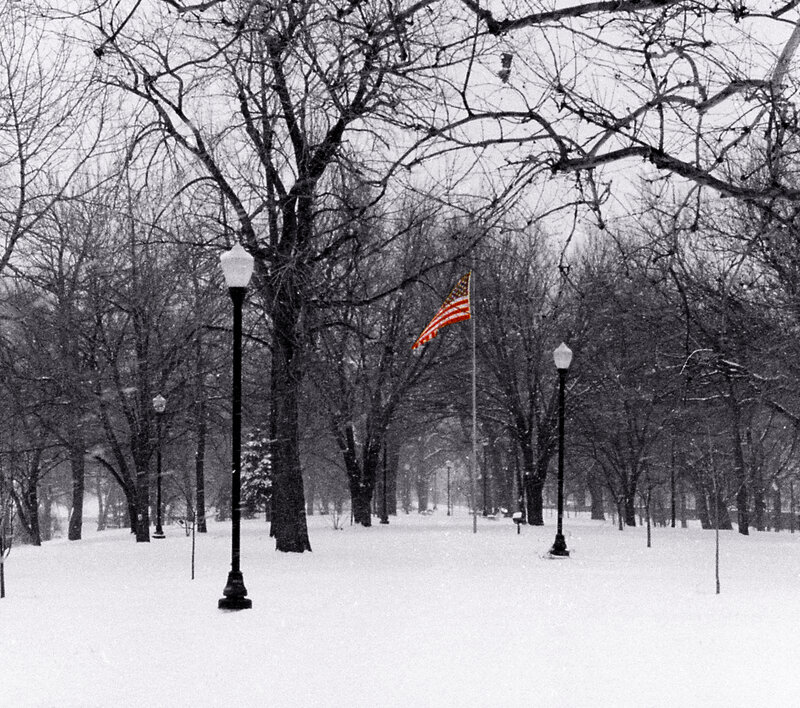 American Flag in Snow — Black