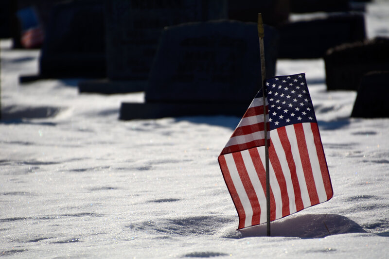 American Flag in Snow — Red