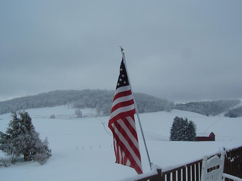 American Flag in Snow — White, Serene