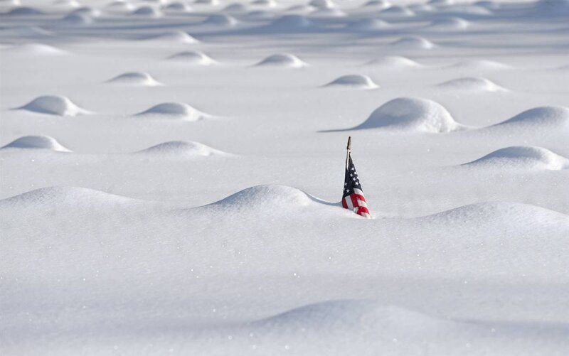 American Flag in Snow — White