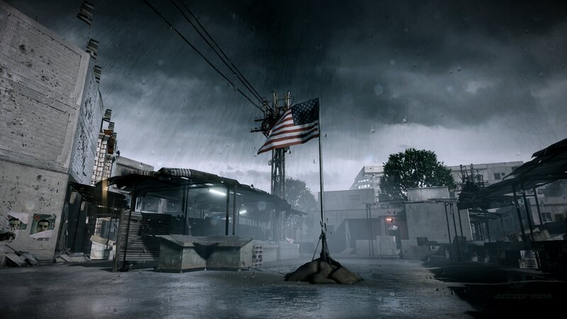 American Flag in War Zone