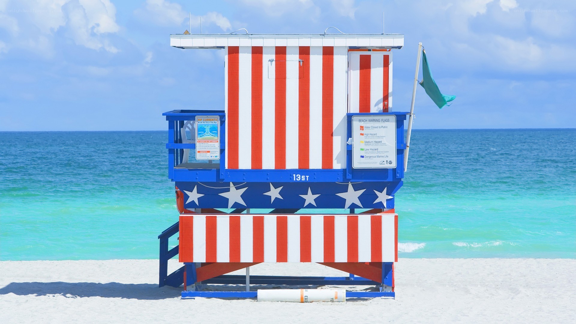 American flag lifeguard station