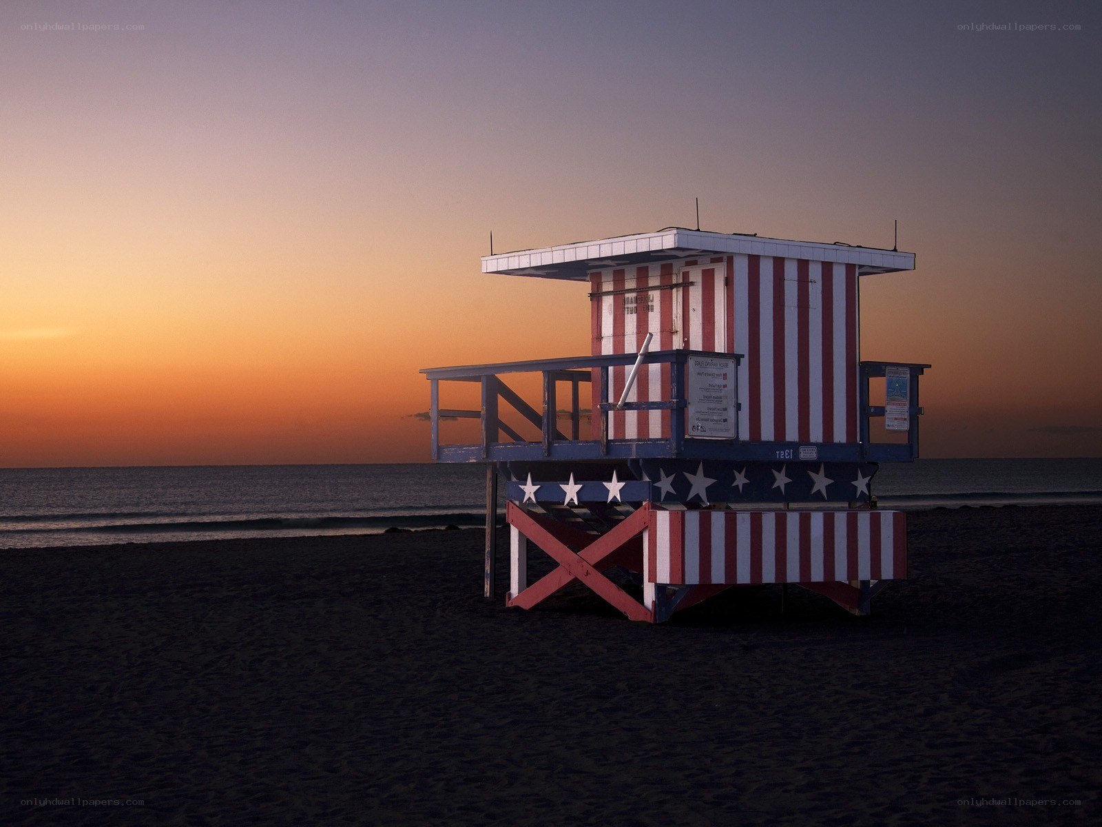 American flag lifeguard tower