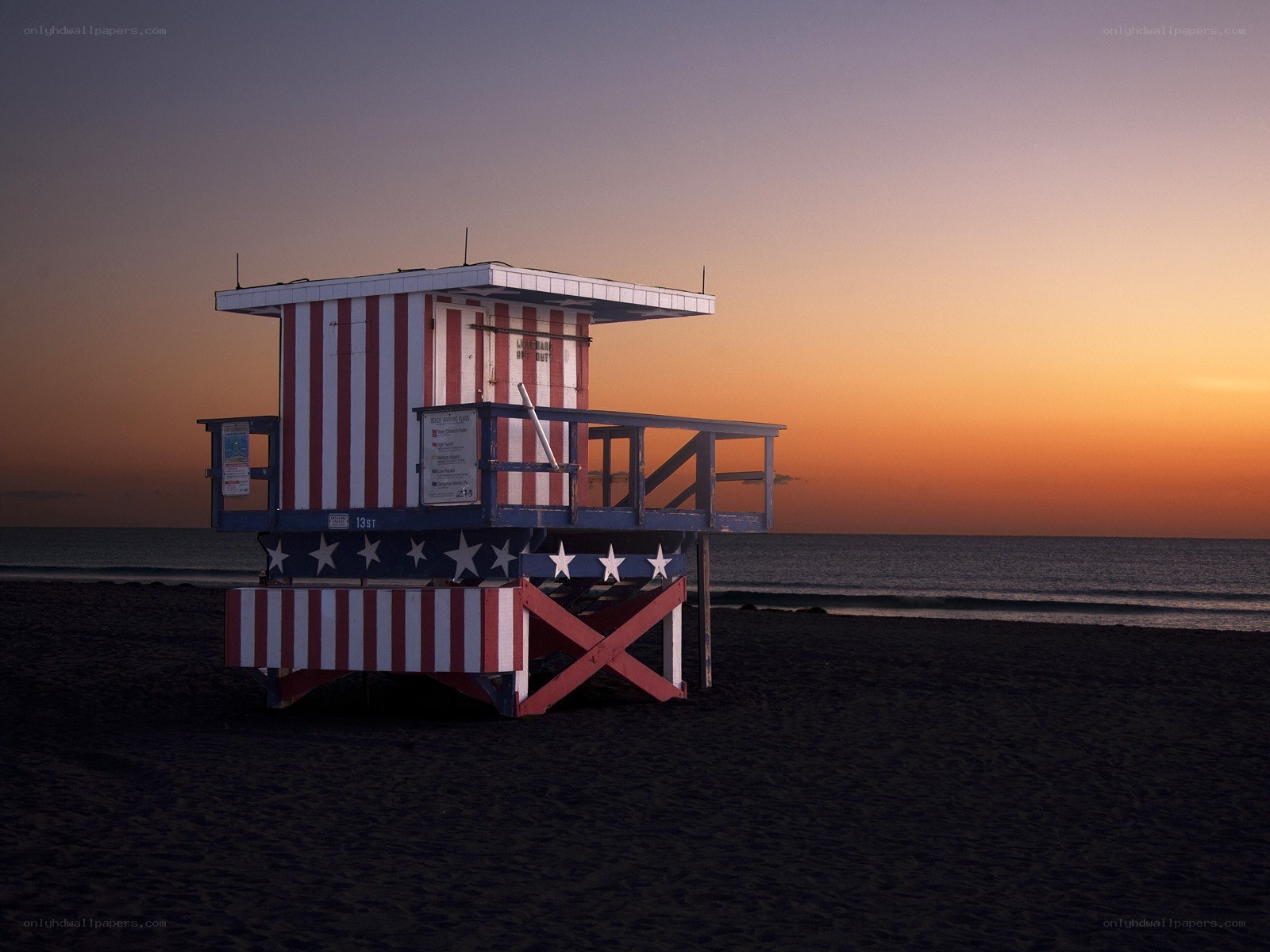 American flag lifeguard tower