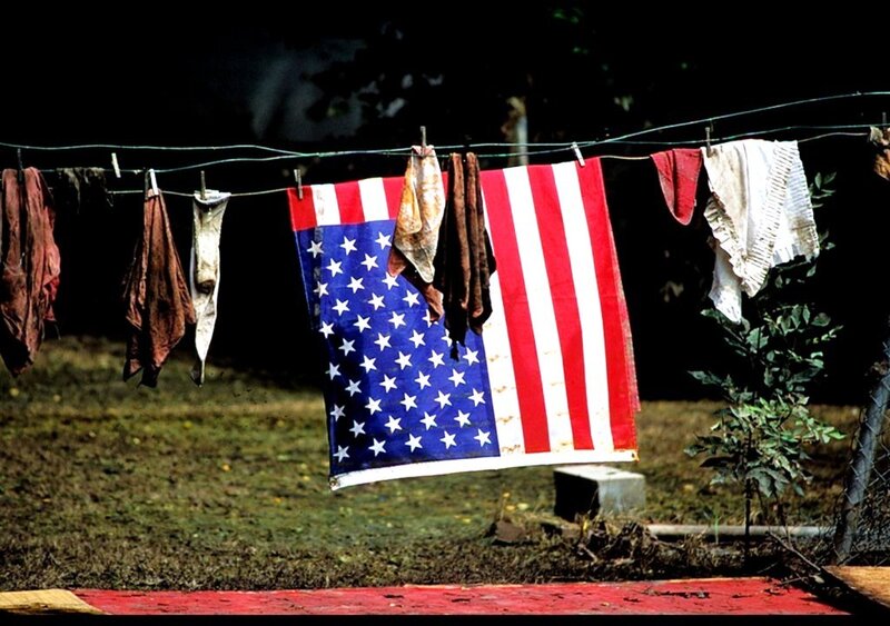 American flag on a clothesline