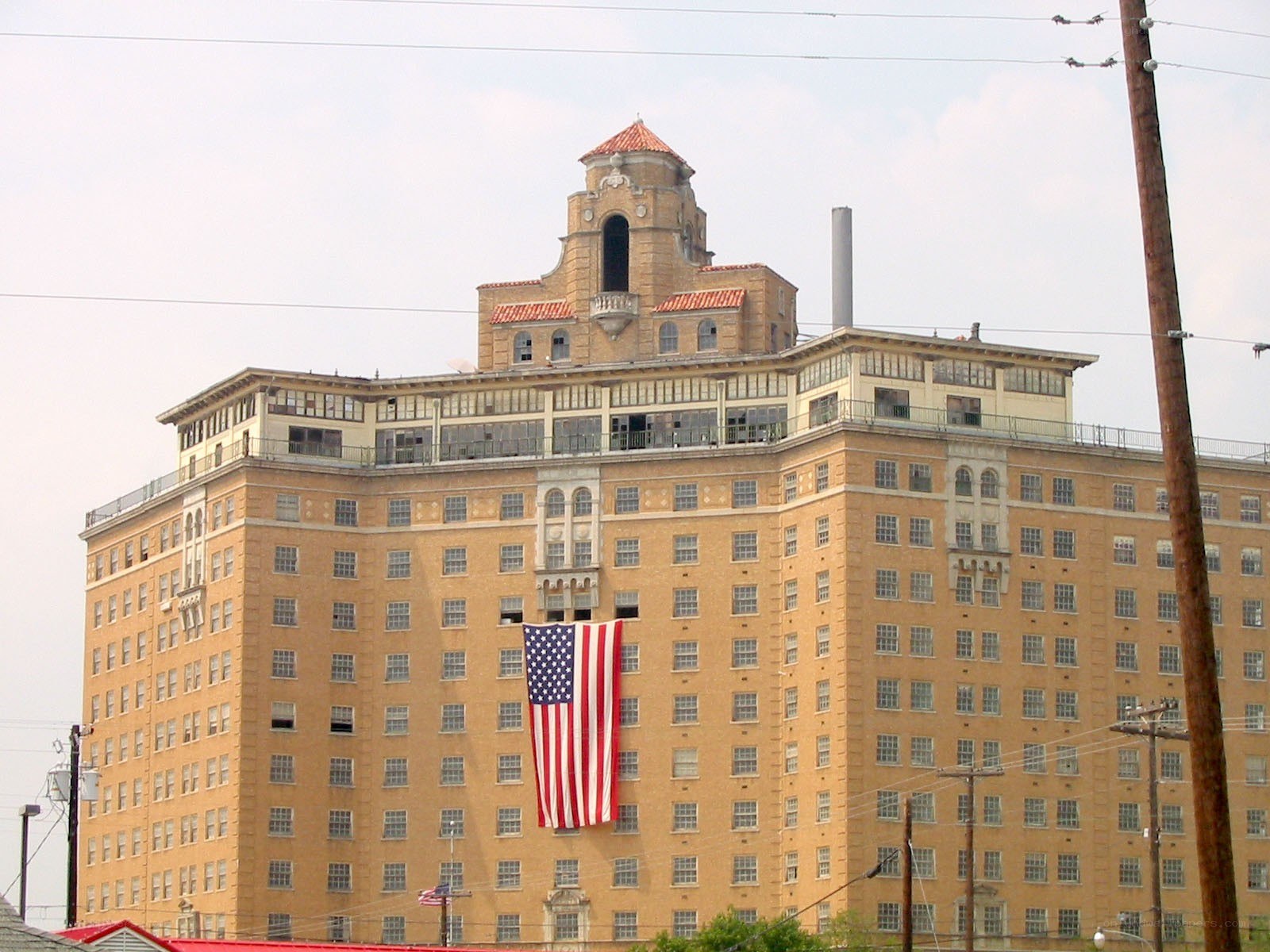 American flag on a large building