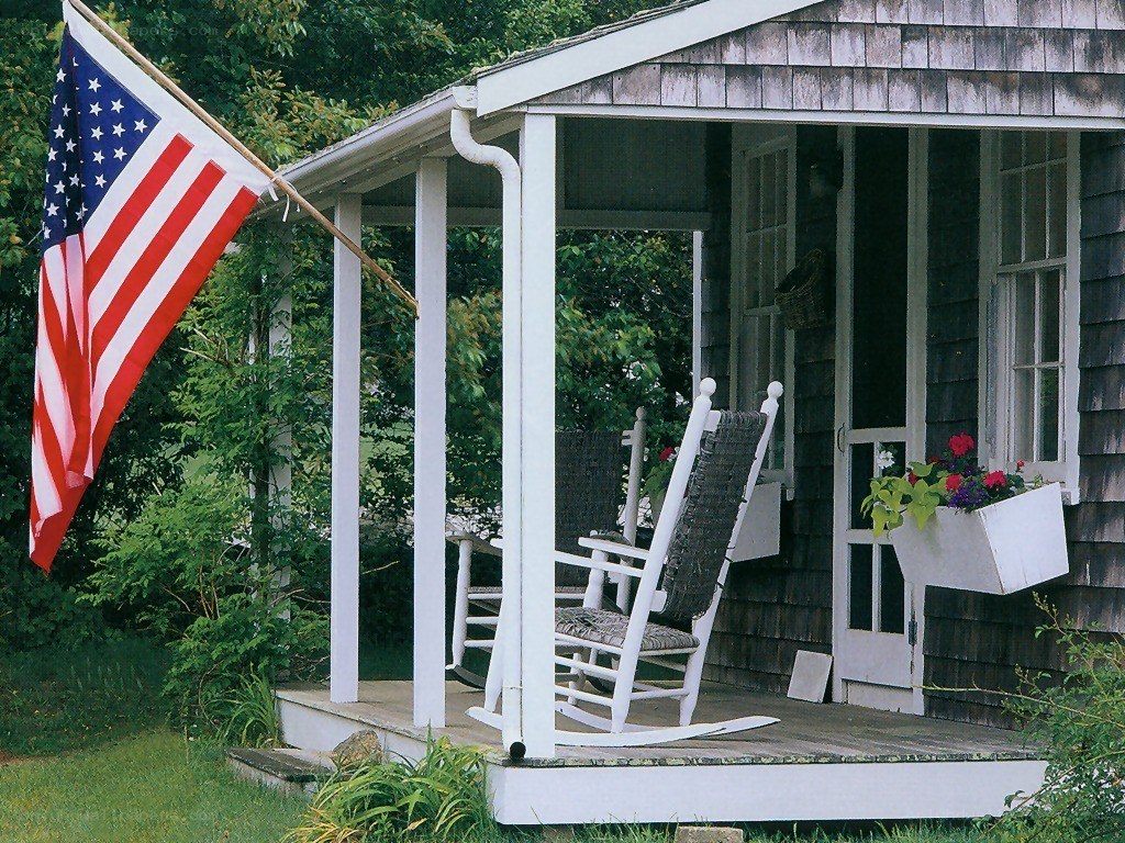 American flag on a porch
