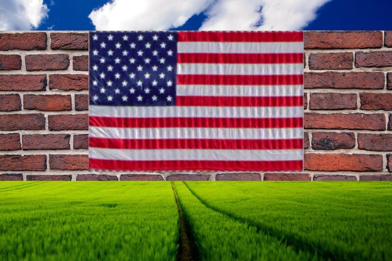 American Flag on Brick Wall