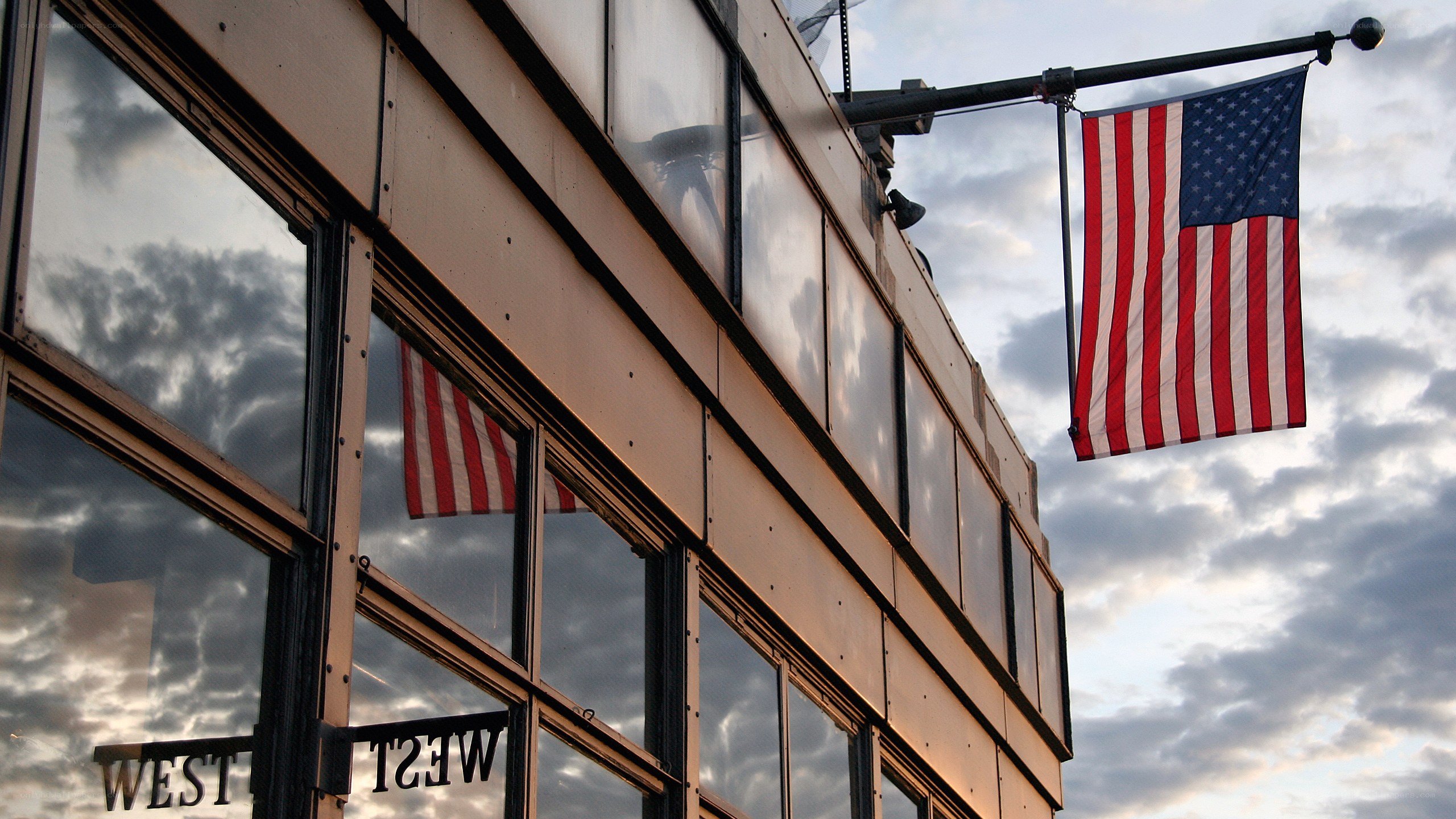 American flag on building facade