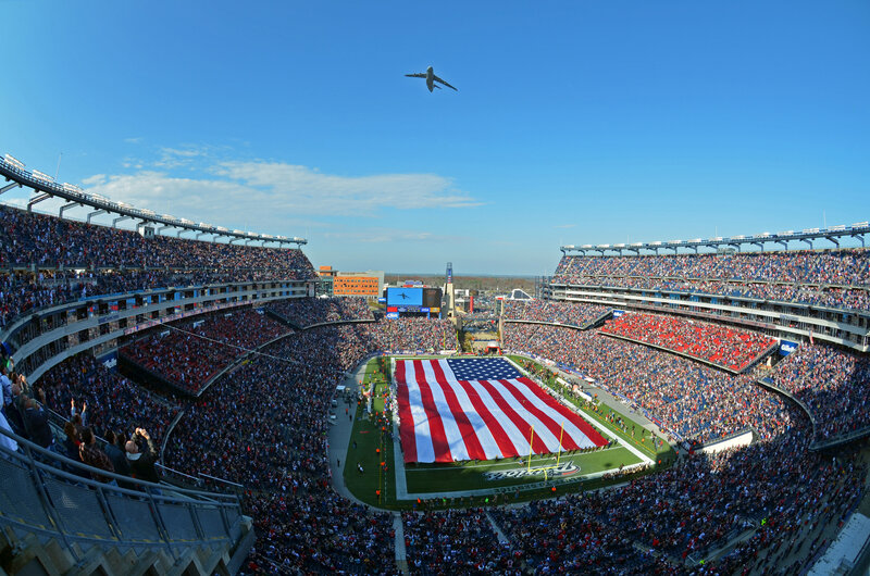 American Flag on Football Field — Blue