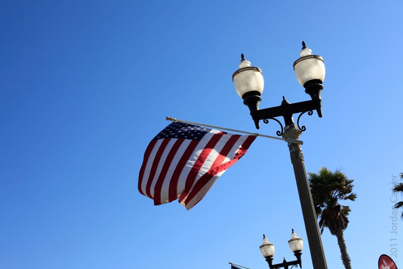 American flag on lamp post