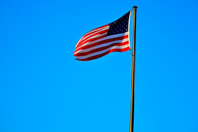 American Flag on Pole — Blue, Patriotic, Afternoon, Photograph, Flagpole, Sky