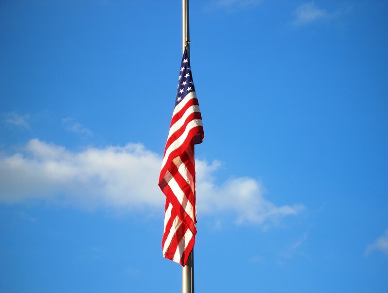 American Flag on Pole — Blue, Solemn